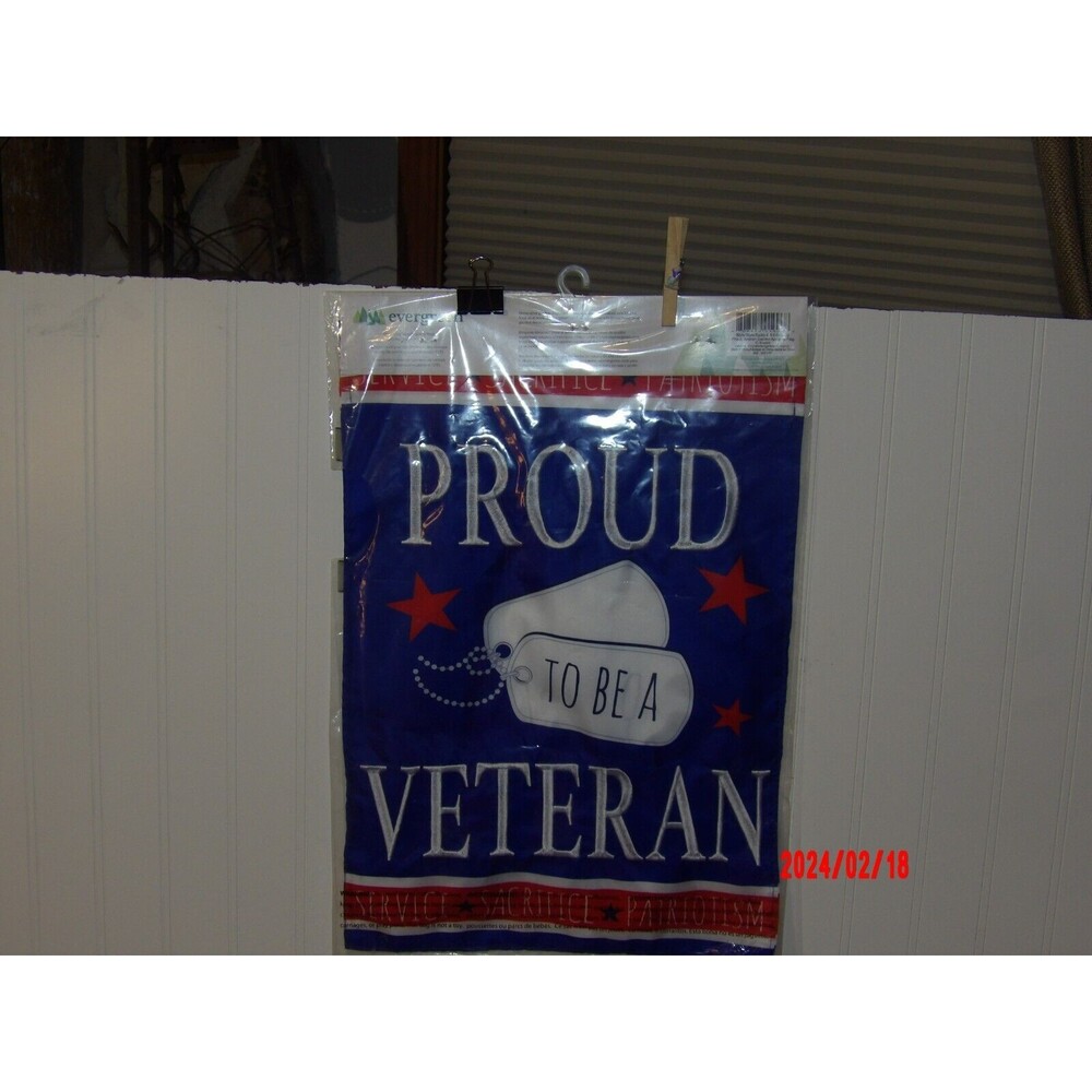 Evergreen Decorative Garden Flag‎ VETERAN & PROUD With  Stars 12.5”x18”
